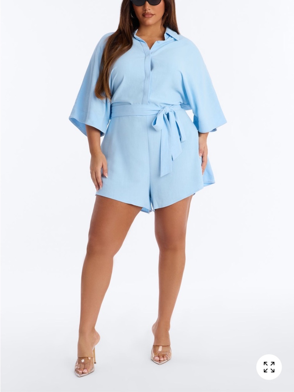 Fashion Nova Light Blue Belted Romper